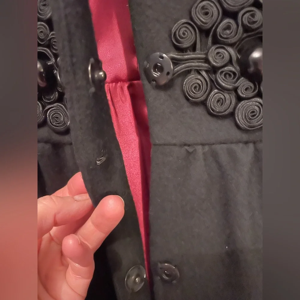 Anthropologie Plenty by Tracy Reese black wool coat with embroidery, sz 10 - Picture 11 of 13